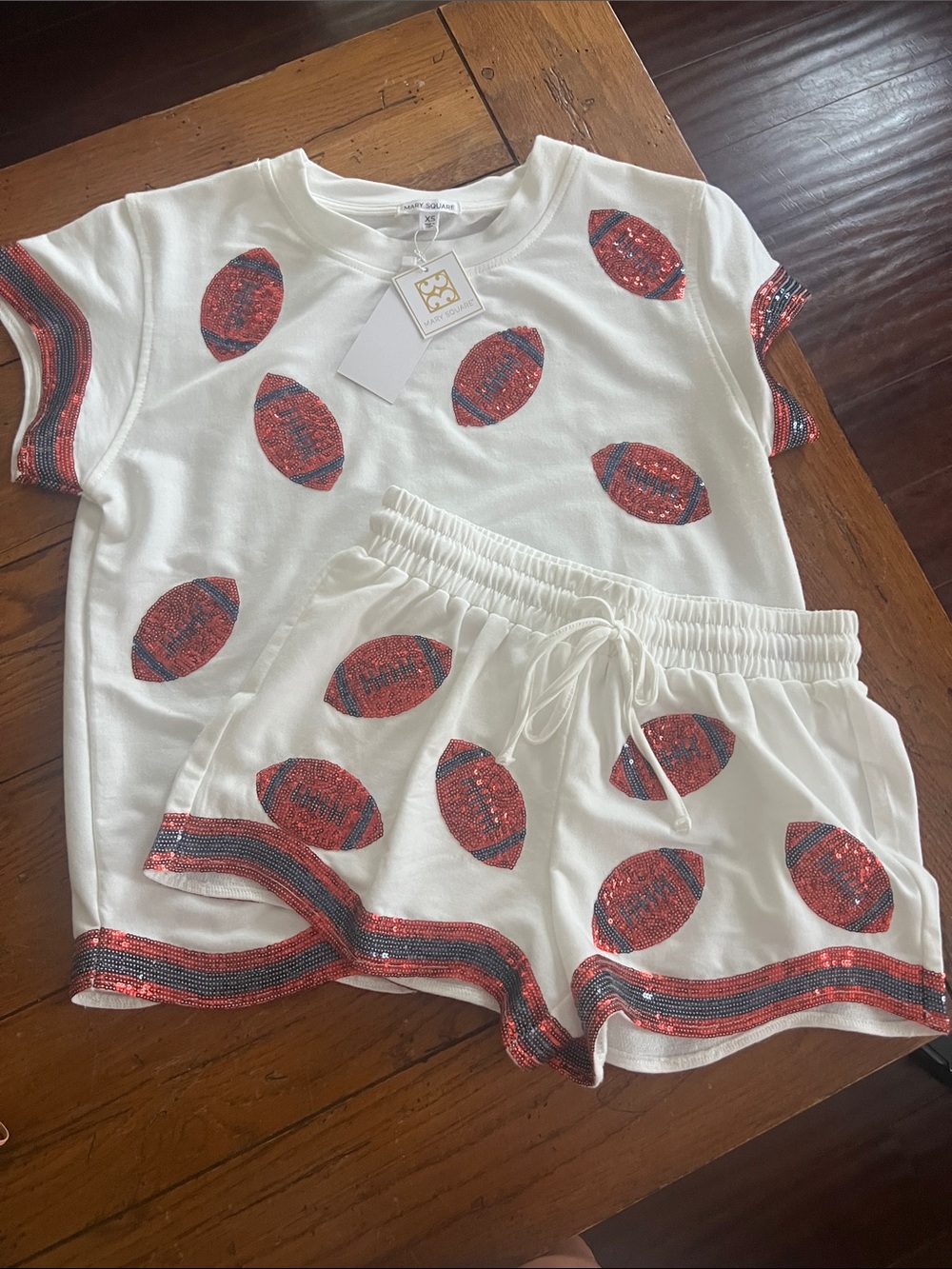 Sequin Football Print White Women's Lounge Shorts